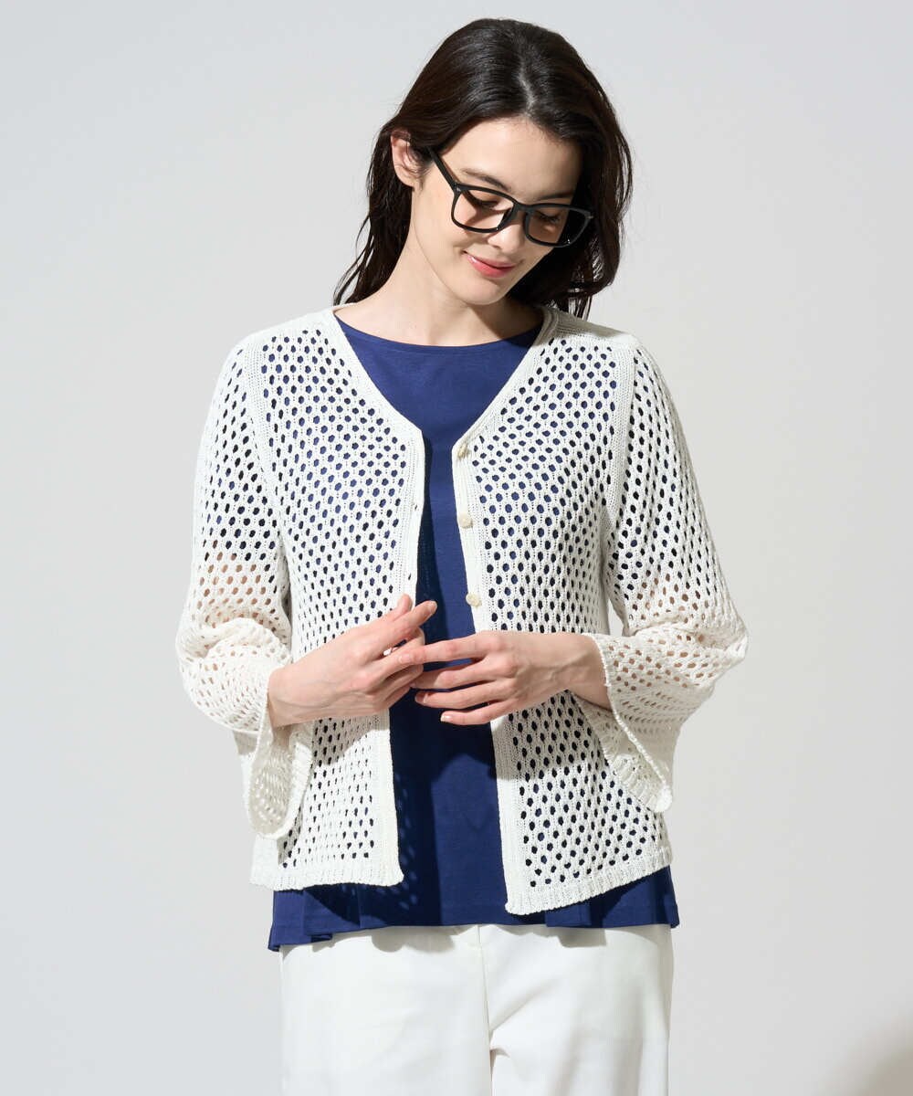 PYSGD22330 CHRISTIAN AUJARD(小さいサイズ)(メゾン ドゥ サンク) リネンライクニットカーディガン ホワイト