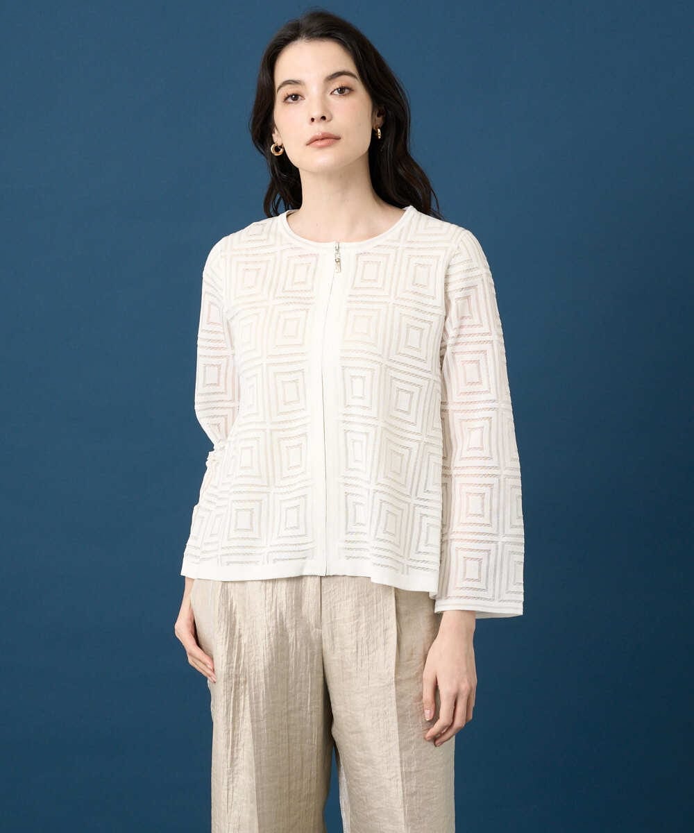 PYSGE10490 CHRISTIAN AUJARD(小さいサイズ)(メゾン ドゥ サンク) スクエアージャカード羽織り アイボリー