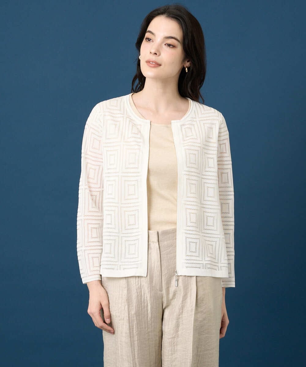 PYSGE10490 CHRISTIAN AUJARD(小さいサイズ)(メゾン ドゥ サンク) スクエアージャカード羽織り アイボリー