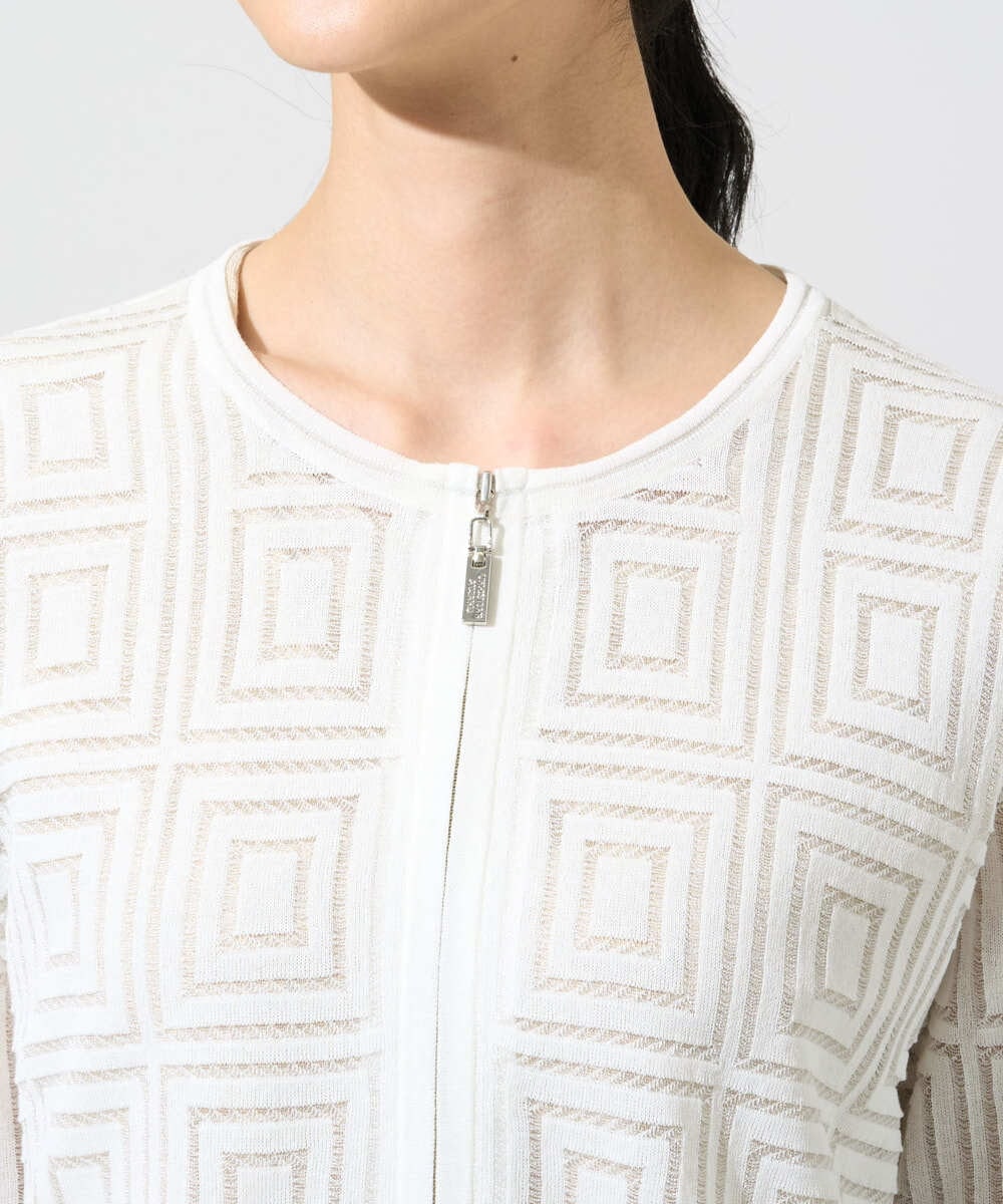 PYSGE10490 CHRISTIAN AUJARD(小さいサイズ)(メゾン ドゥ サンク) スクエアージャカード羽織り アイボリー