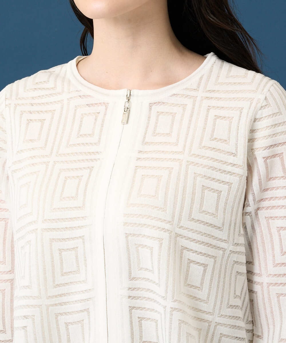 PYSGE10490 CHRISTIAN AUJARD(小さいサイズ)(メゾン ドゥ サンク) スクエアージャカード羽織り アイボリー