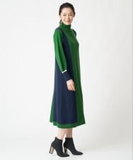 PZAAV56330 GEORGES RECH(ジョルジュ・レッシュ) カラーブロッキングボトルネックニットワンピース グリーン×ネイビー系