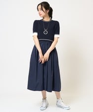 PZAGB45360 GEORGES RECH(ジョルジュ・レッシュ) タフタドッキング配色ボーダーニットワンピース ネイビー