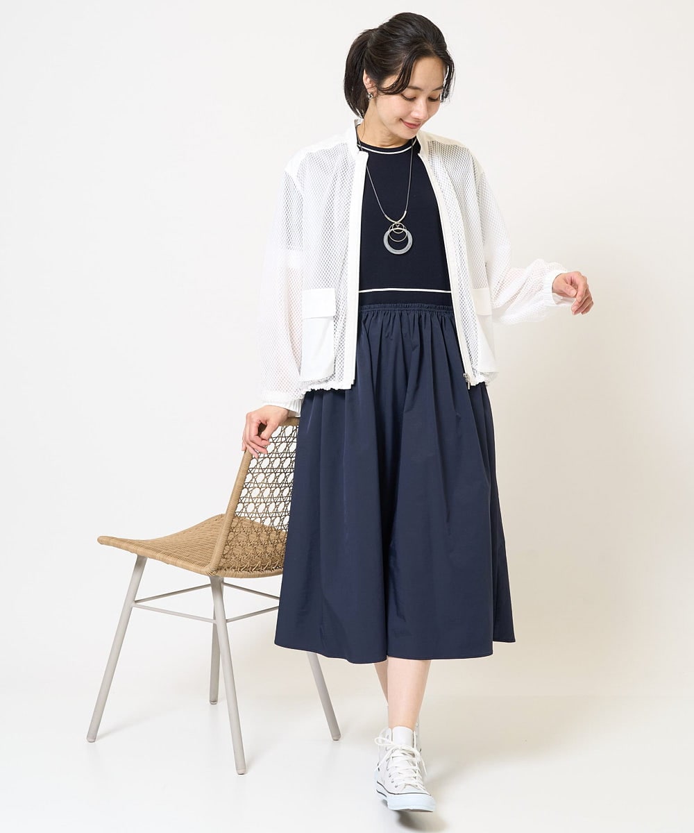 PZAGB45360 GEORGES RECH(ジョルジュ・レッシュ) タフタドッキング配色ボーダーニットワンピース ネイビー
