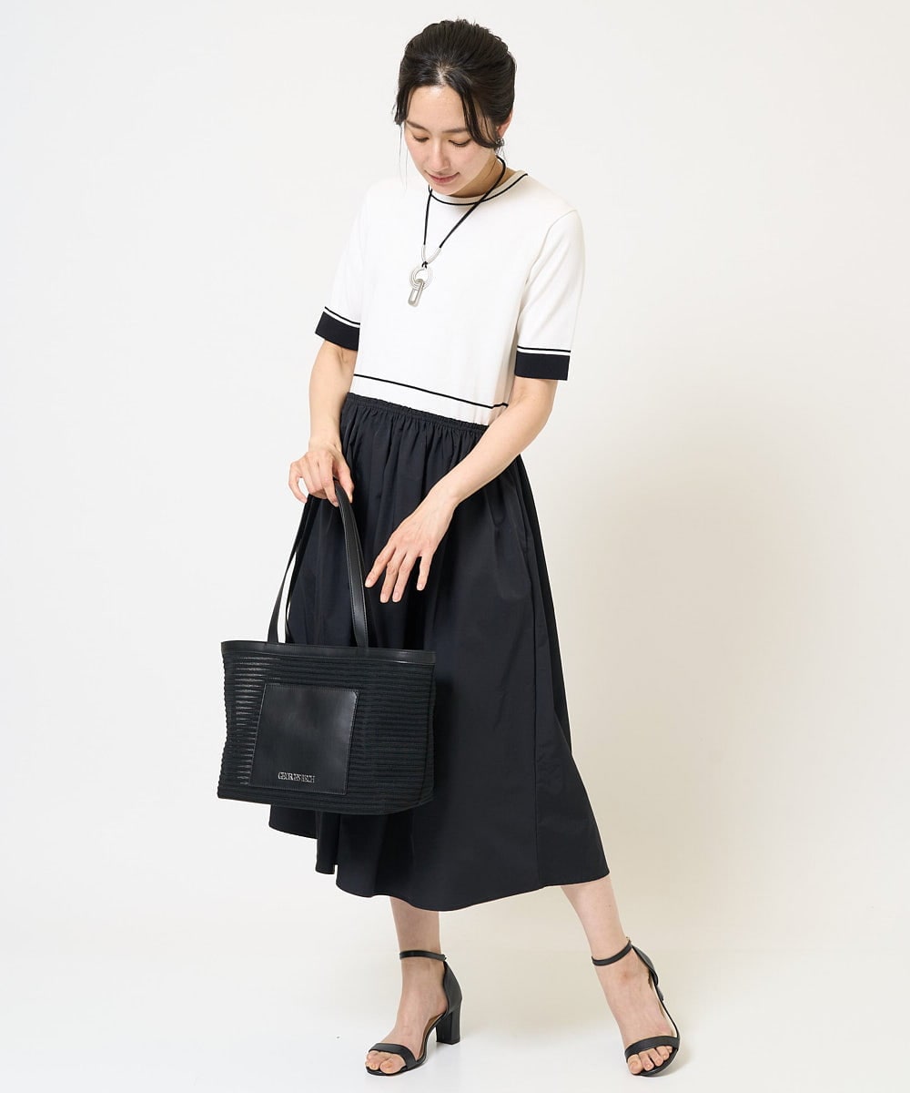 PZAGB45360 GEORGES RECH(ジョルジュ・レッシュ) タフタドッキング配色ボーダーニットワンピース ネイビー