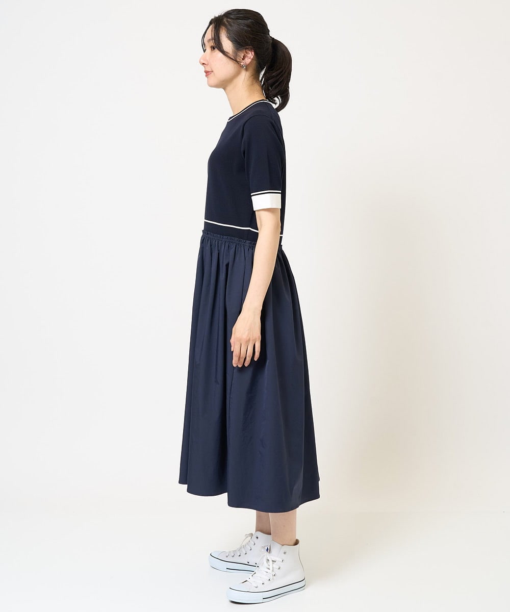 PZAGB45360 GEORGES RECH(ジョルジュ・レッシュ) タフタドッキング配色ボーダーニットワンピース ネイビー