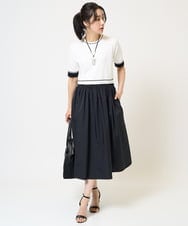 PZAGB45360 GEORGES RECH(ジョルジュ・レッシュ) タフタドッキング配色ボーダーニットワンピース ブラック
