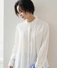 PZBAD37240 GEORGES RECH(ジョルジュ・レッシュ) [日本製]ロマンティックタックフリルブラウス ホワイト