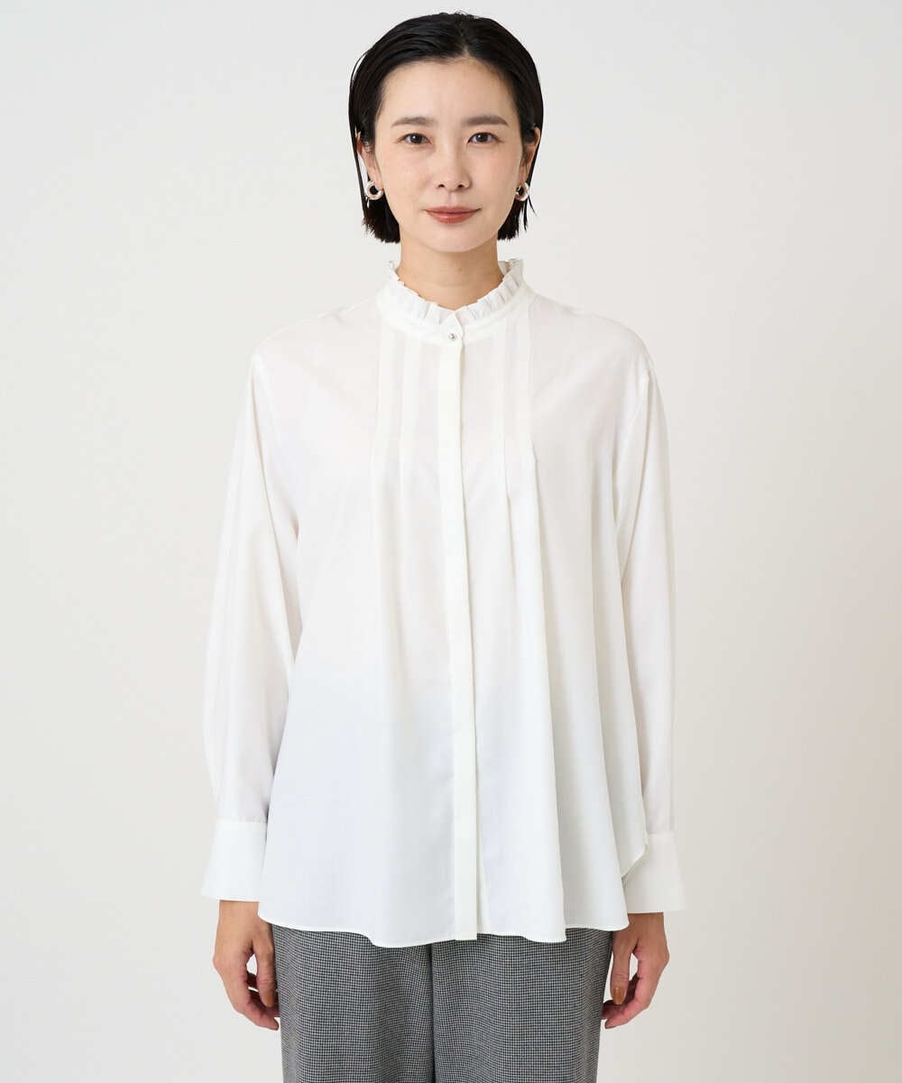 PZBAD37240 GEORGES RECH(ジョルジュ・レッシュ) [日本製]ロマンティックタックフリルブラウス ホワイト