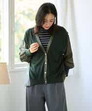 PZBAH05290 GEORGES RECH(ジョルジュ・レッシュ) 異素材コンビVネックカーディガン カーキ