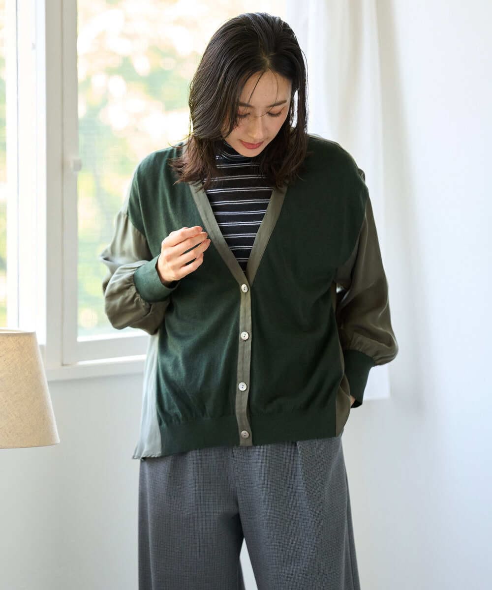 PZBAH05290 GEORGES RECH(ジョルジュ・レッシュ) 異素材コンビVネックカーディガン カーキ