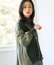 PZBAH05290 GEORGES RECH(ジョルジュ・レッシュ) 異素材コンビVネックカーディガン カーキ