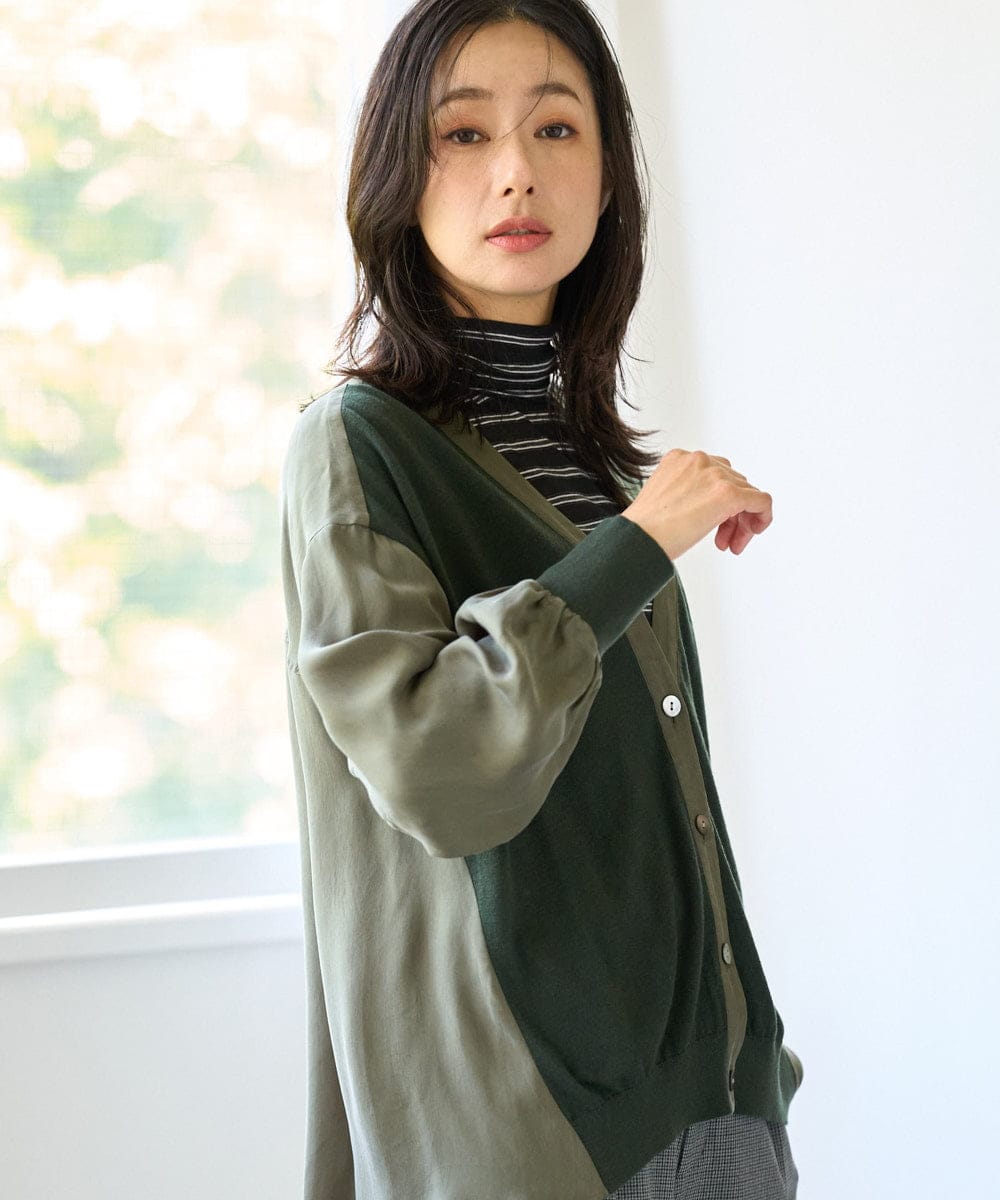 PZBAH05290 GEORGES RECH(ジョルジュ・レッシュ) 異素材コンビVネックカーディガン カーキ