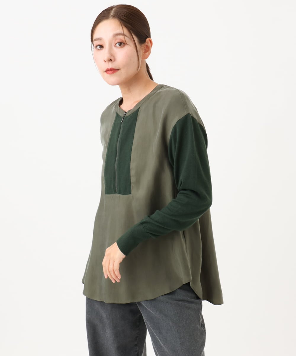 PZBAH06250 GEORGES RECH(ジョルジュ・レッシュ) 異素材コンビジッププルオーバー カーキ