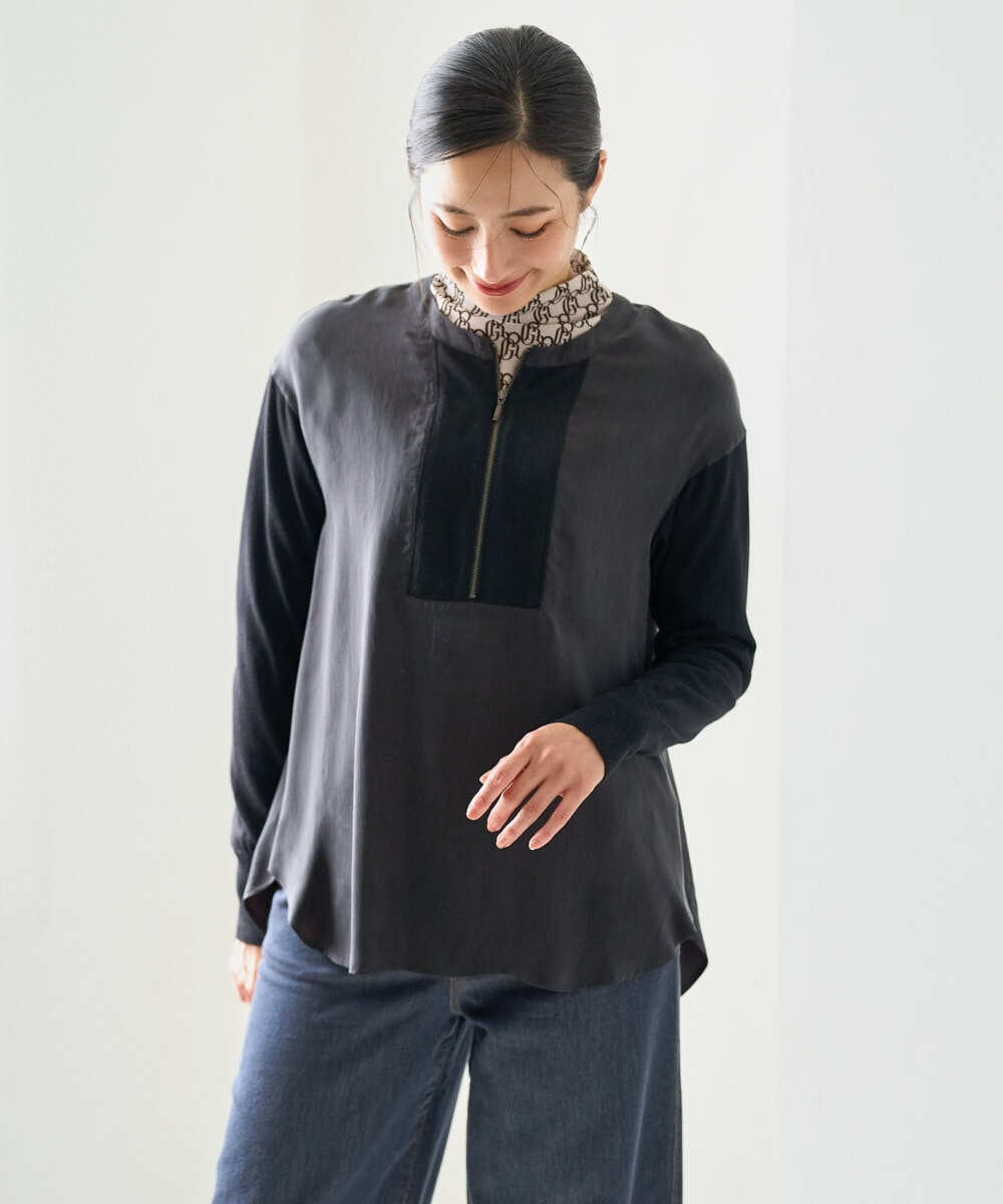 PZBAH06250 GEORGES RECH(ジョルジュ・レッシュ) 異素材コンビジッププルオーバー カーキ