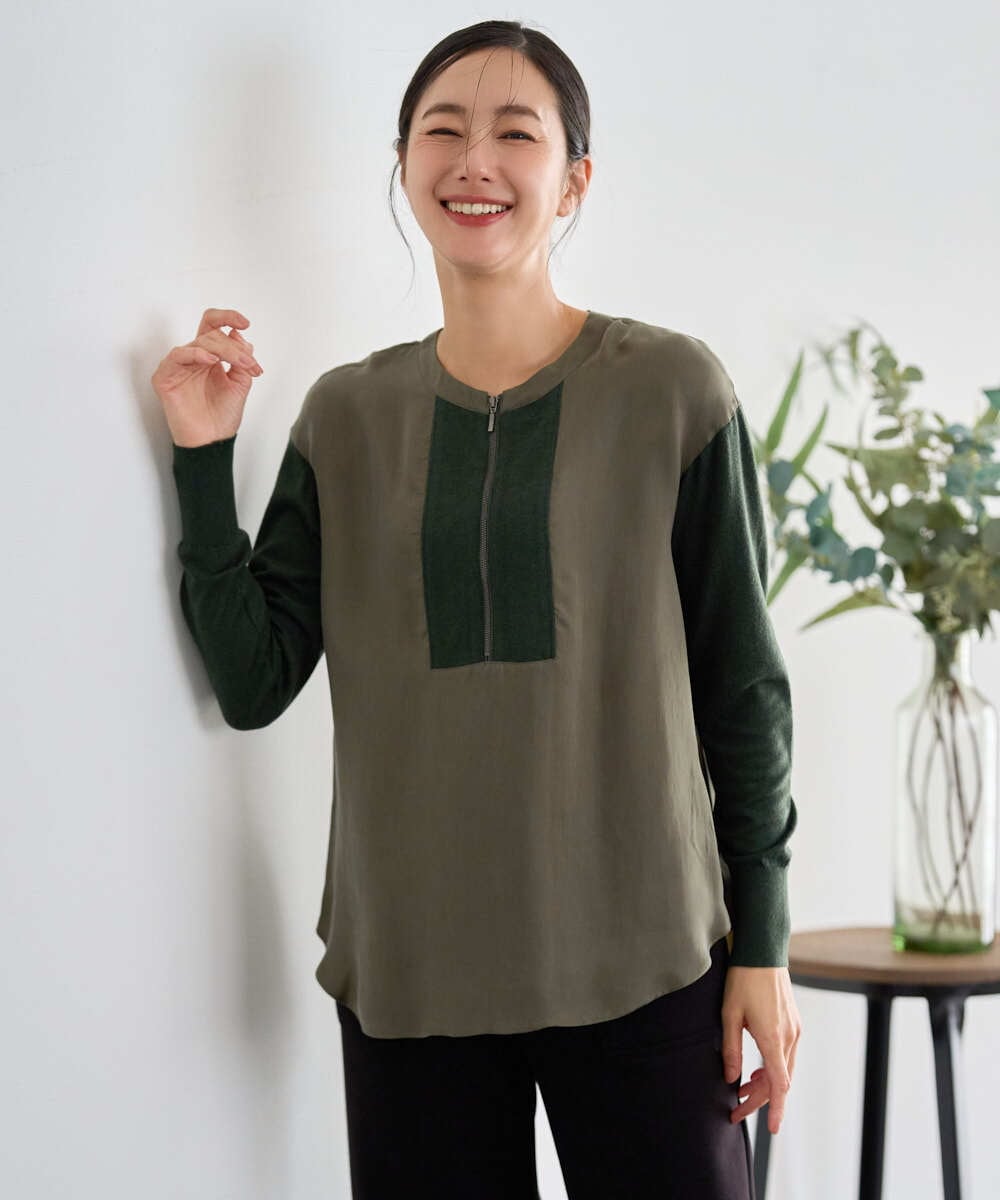 PZBAH06250 GEORGES RECH(ジョルジュ・レッシュ) 異素材コンビジッププルオーバー カーキ