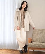 PZBCD49290 GEORGES RECH(ジョルジュ・レッシュ)  [日本製/セットアップ対応]レオパードロールネックブラウス ライトグレー