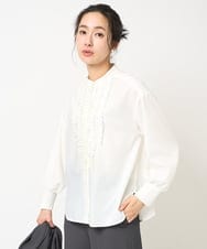 PZBEB03330 GEORGES RECH(ジョルジュ・レッシュ) スタンドカラーフリルブラウス ホワイト
