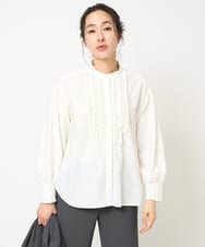 PZBEB03330 GEORGES RECH(ジョルジュ・レッシュ) スタンドカラーフリルブラウス ホワイト
