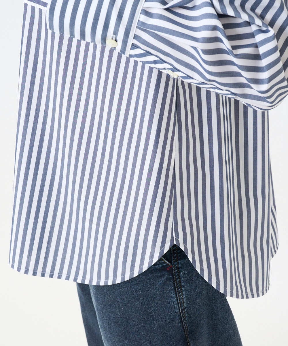 PZBEE05230 GEORGES RECH(ジョルジュ・レッシュ) [日本製]バンドカラーシャツ ネイビー(ストライプ柄)