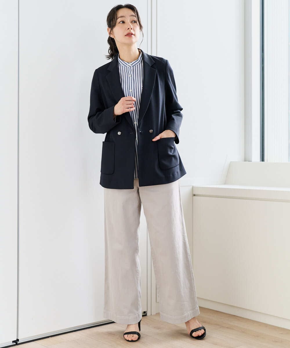 PZBEE05230 GEORGES RECH(ジョルジュ・レッシュ) [日本製]バンドカラーシャツ ネイビー(ストライプ柄)