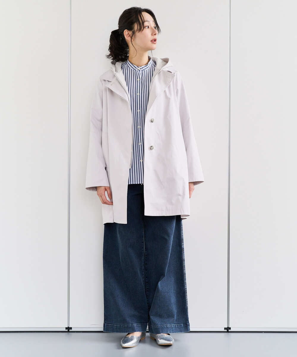 PZBEE05230 GEORGES RECH(ジョルジュ・レッシュ) [日本製]バンドカラーシャツ ネイビー(ストライプ柄)