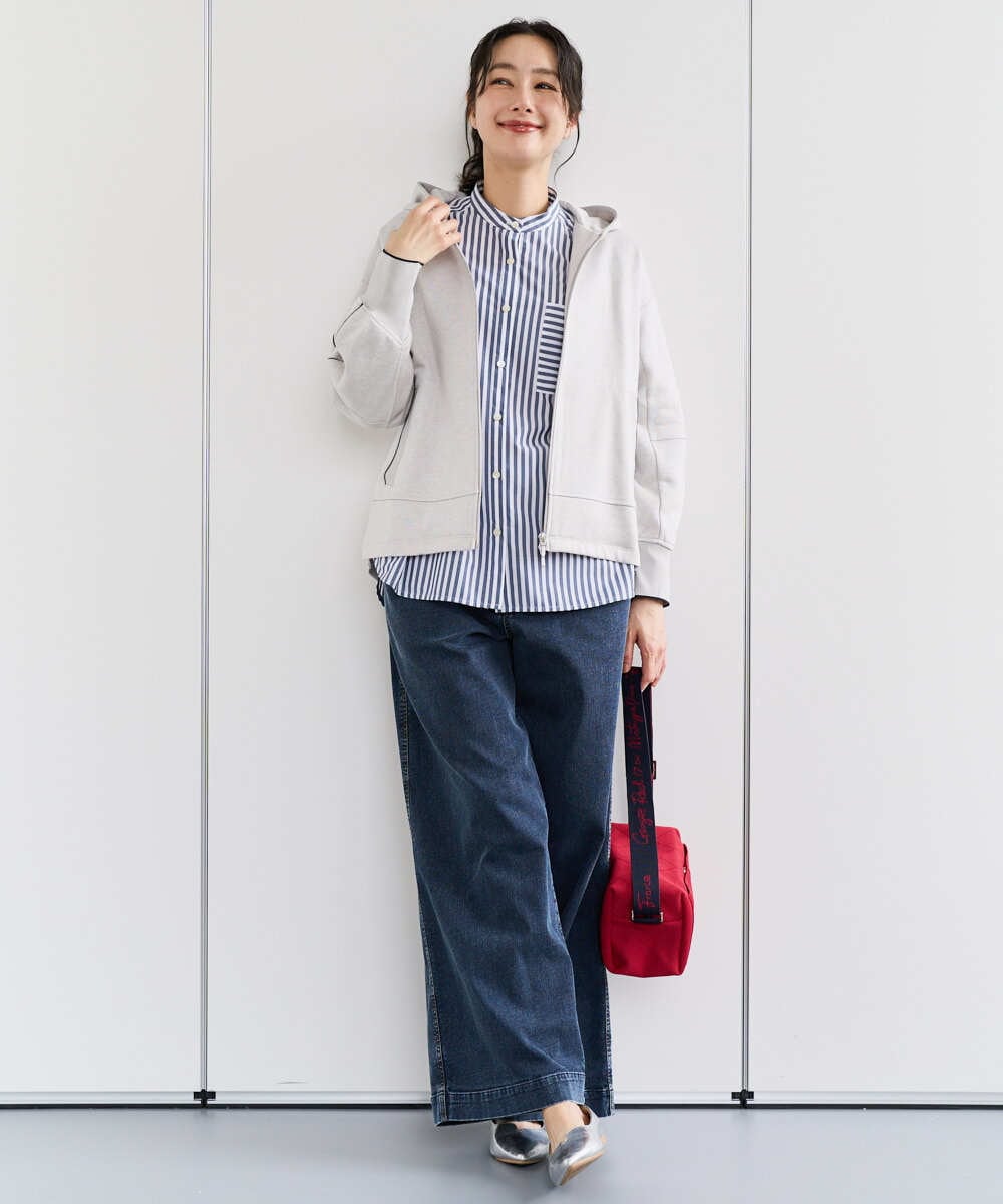 PZBEE05230 GEORGES RECH(ジョルジュ・レッシュ) [日本製]バンドカラーシャツ ネイビー(ストライプ柄)