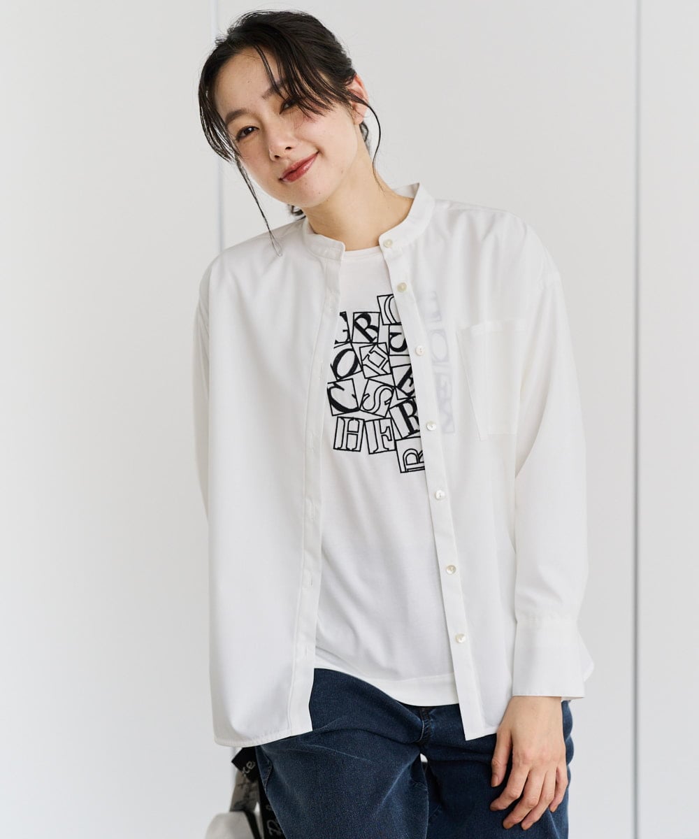 PZBEE05230 GEORGES RECH(ジョルジュ・レッシュ) [日本製]バンドカラーシャツ ネイビー(ストライプ柄)