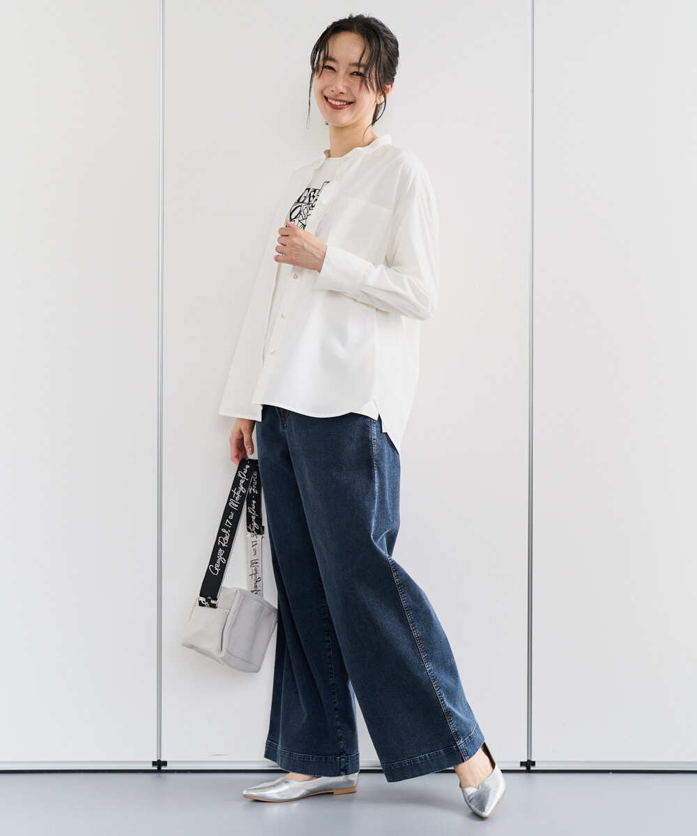 PZBEE05230 GEORGES RECH(ジョルジュ・レッシュ) [日本製]バンドカラーシャツ ネイビー(ストライプ柄)