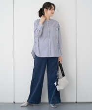 PZBEE05230 GEORGES RECH(ジョルジュ・レッシュ) [日本製]バンドカラーシャツ ネイビー(ストライプ柄)