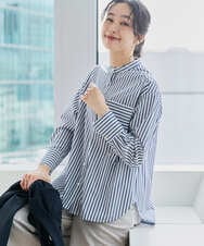 PZBEE05230 GEORGES RECH(ジョルジュ・レッシュ) [日本製]バンドカラーシャツ ネイビー(ストライプ柄)