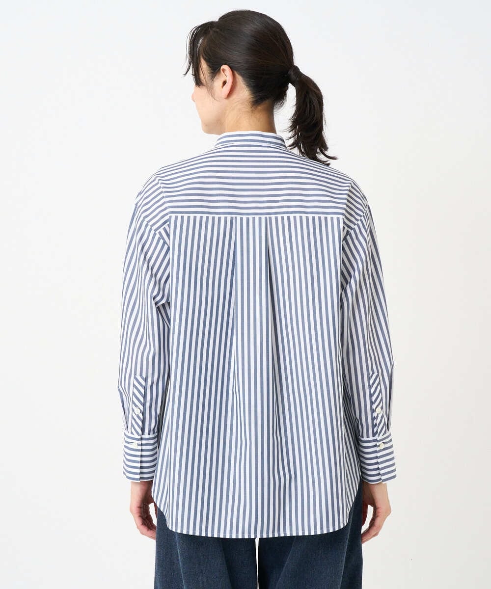 PZBEE05230 GEORGES RECH(ジョルジュ・レッシュ) [日本製]バンドカラーシャツ ネイビー(ストライプ柄)