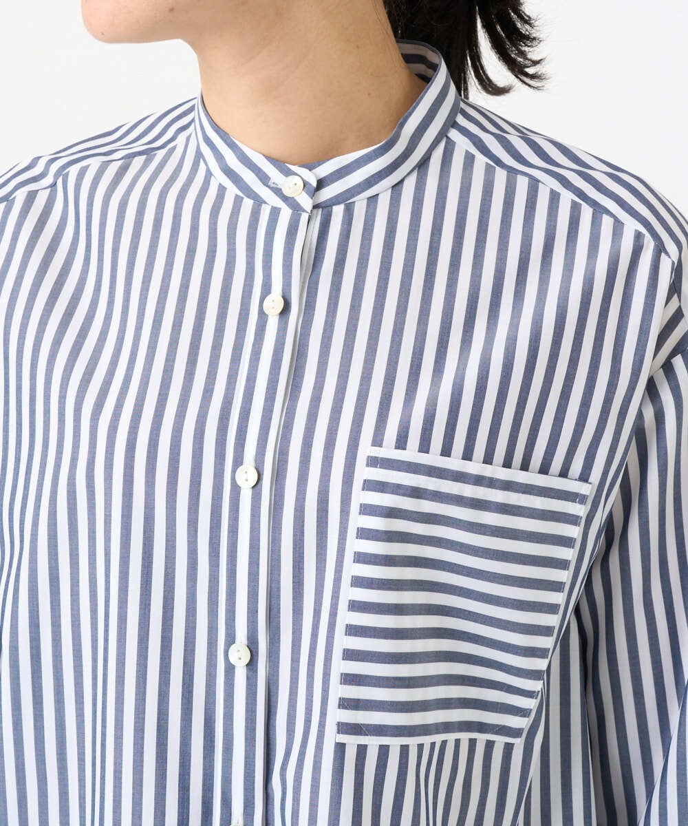 PZBEE05230 GEORGES RECH(ジョルジュ・レッシュ) [日本製]バンドカラーシャツ ネイビー(ストライプ柄)