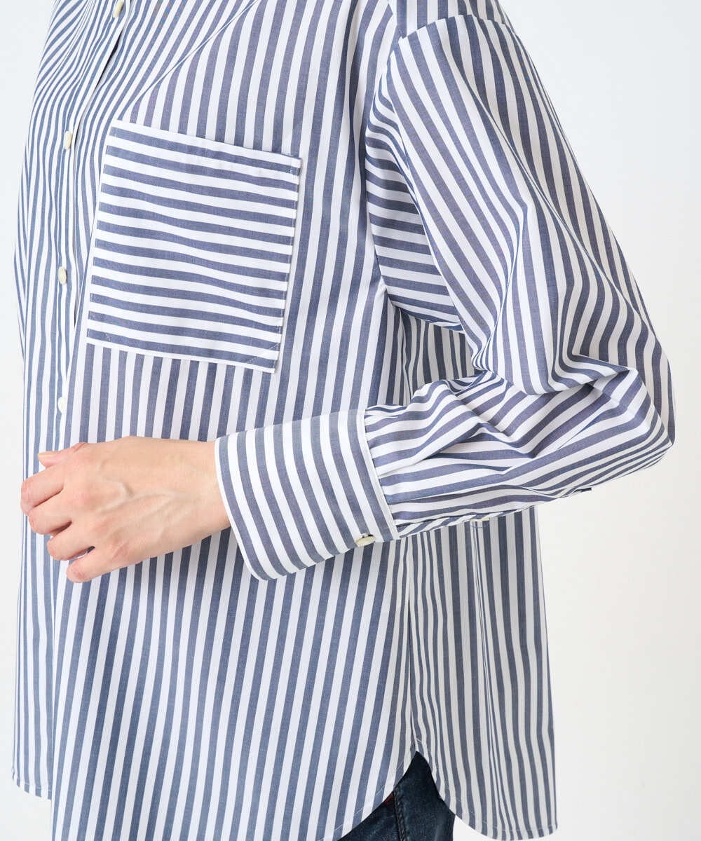 PZBEE05230 GEORGES RECH(ジョルジュ・レッシュ) [日本製]バンドカラーシャツ ネイビー(ストライプ柄)