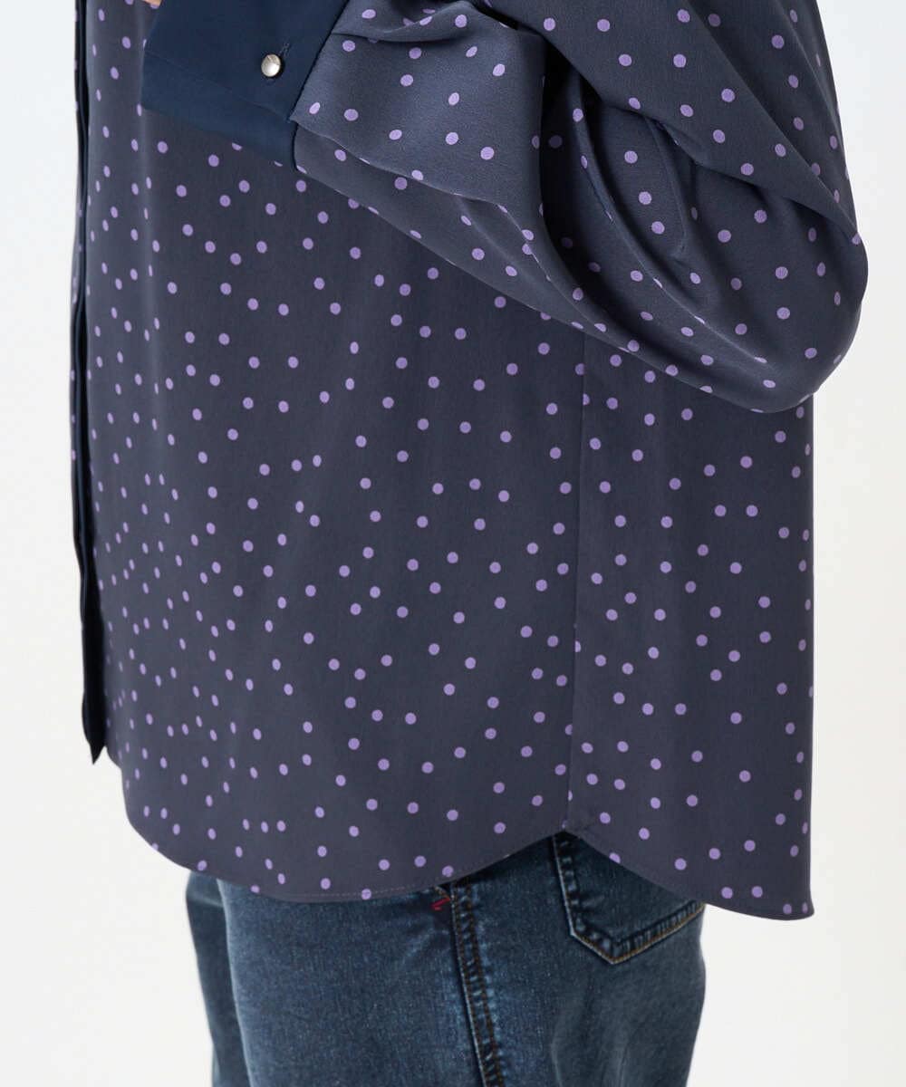 PZBEF30290 GEORGES RECH(ジョルジュ・レッシュ)  [セットアップ対応]ランダムドットバンドカラーブラウス ネイビー
