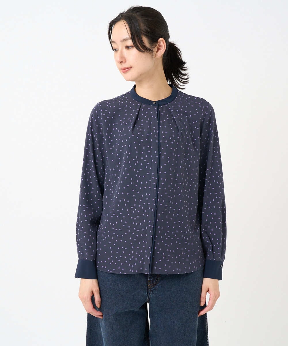 PZBEF30290 GEORGES RECH(ジョルジュ・レッシュ)  [セットアップ対応]ランダムドットバンドカラーブラウス ネイビー