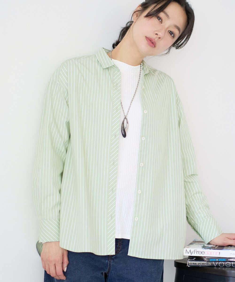 PZBEF31230 GEORGES RECH(ジョルジュ・レッシュ)  [日本製]コットンブロードストライプシャツ グリーン