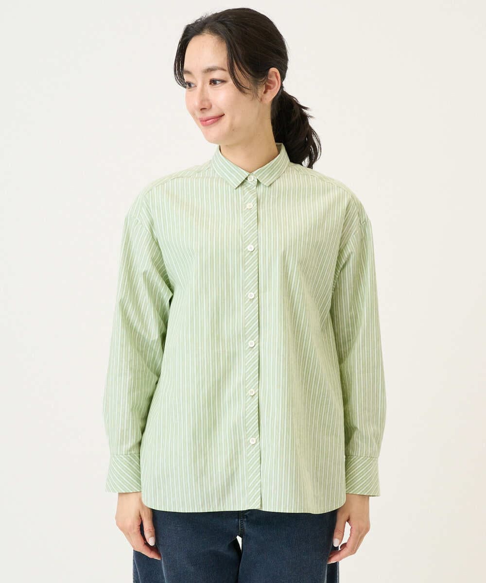 PZBEF31230 GEORGES RECH(ジョルジュ・レッシュ)  [日本製]コットンブロードストライプシャツ グリーン