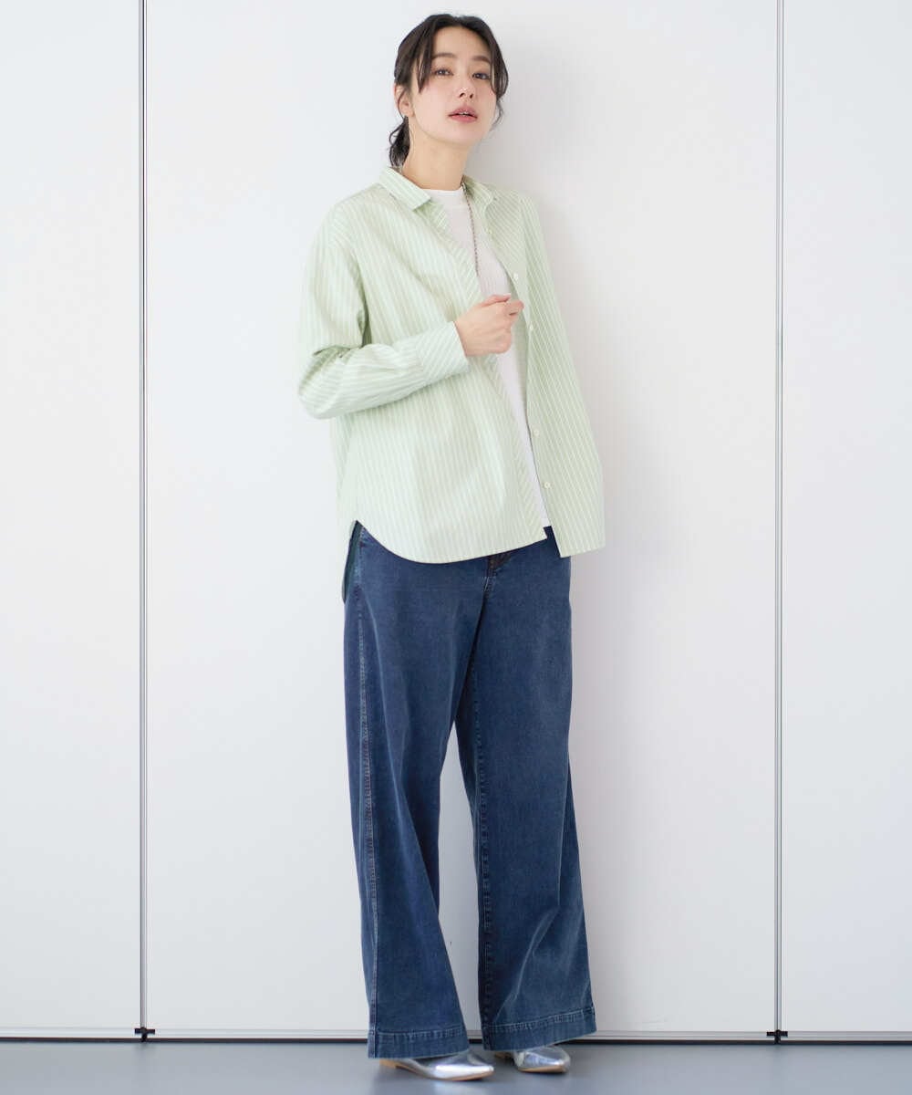 PZBEF31230 GEORGES RECH(ジョルジュ・レッシュ)  [日本製]コットンブロードストライプシャツ グリーン