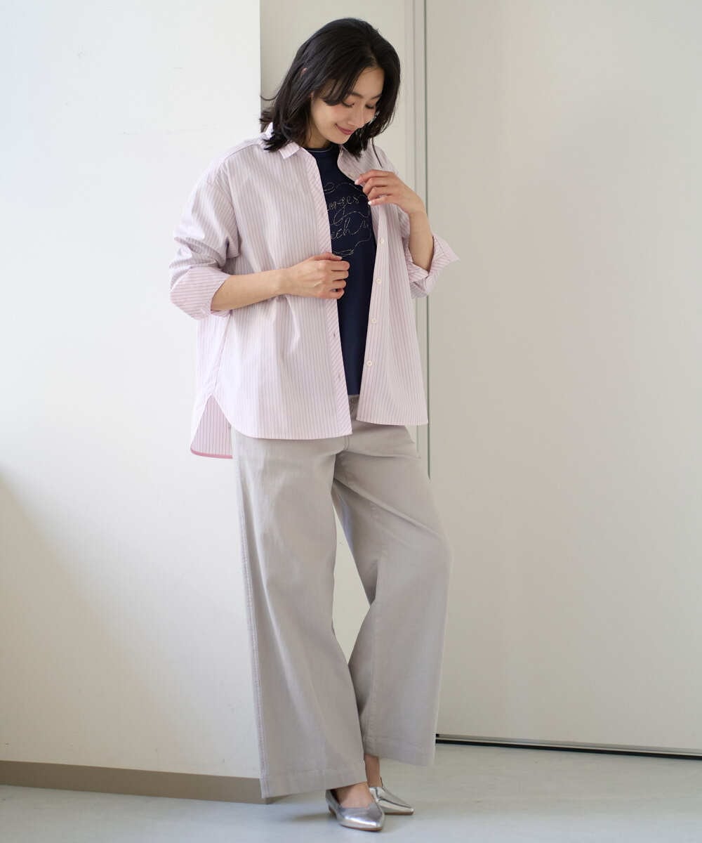 PZBEF31230 GEORGES RECH(ジョルジュ・レッシュ)  [日本製]コットンブロードストライプシャツ グリーン