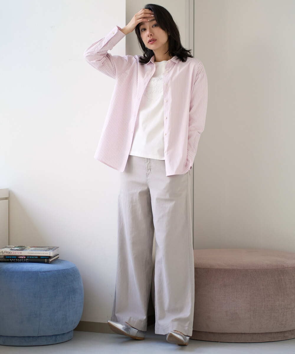 PZBEF31230 GEORGES RECH(ジョルジュ・レッシュ)  [日本製]コットンブロードストライプシャツ グリーン