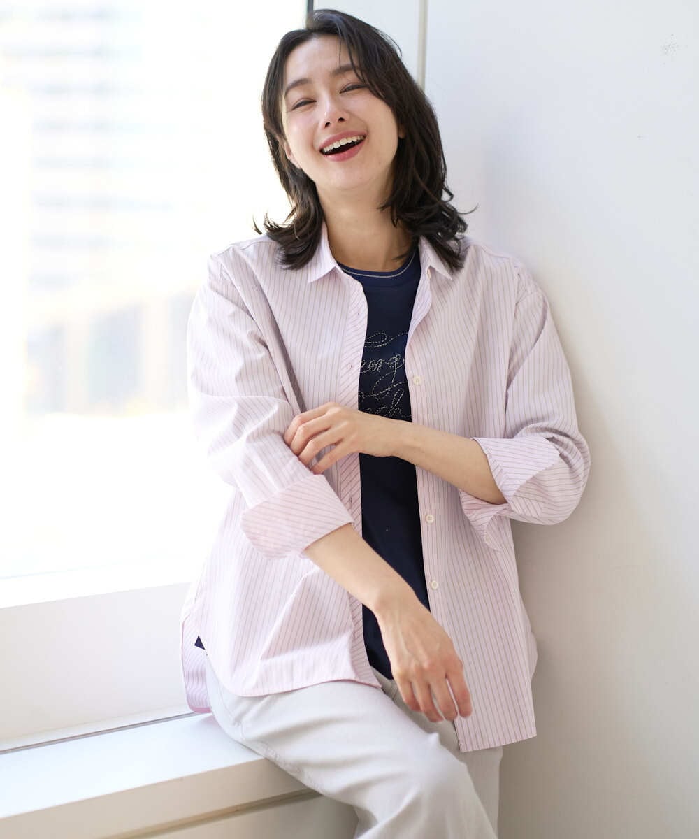 PZBEF31230 GEORGES RECH(ジョルジュ・レッシュ)  [日本製]コットンブロードストライプシャツ グリーン