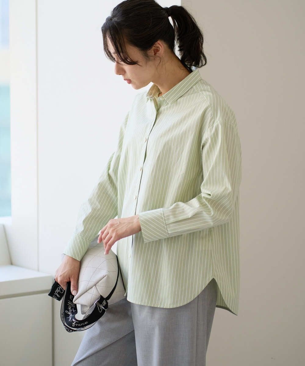 PZBEF31230 GEORGES RECH(ジョルジュ・レッシュ)  [日本製]コットンブロードストライプシャツ グリーン