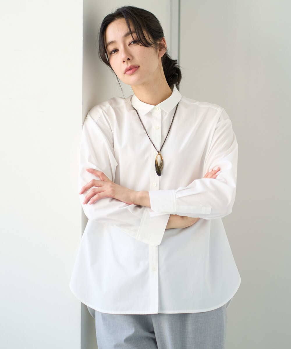 PZBEF31230 GEORGES RECH(ジョルジュ・レッシュ)  [日本製]コットンブロードストライプシャツ ホワイト