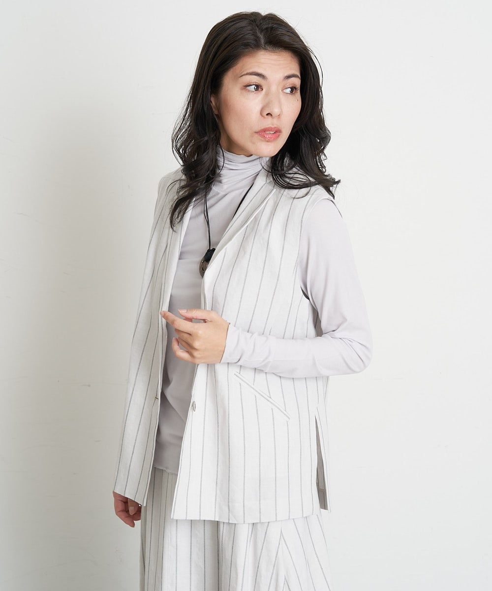 PZBET25390 GEORGES RECH(ジョルジュ・レッシュ)  [セットアップ対応]リネンへリンボンストライプジレ アイボリー