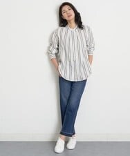PZBET33330 GEORGES RECH(ジョルジュ・レッシュ) スタンドカラーストライプフレアブラウス グリーン