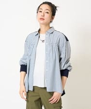 PZBGA09330 GEORGES RECH(ジョルジュ・レッシュ) ストライプシャーリングブラウス ネイビー