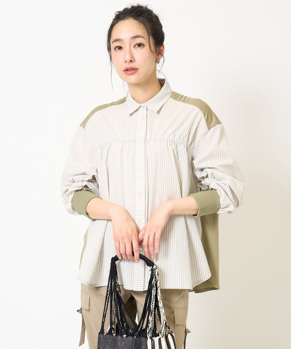 PZBGA09330 GEORGES RECH(ジョルジュ・レッシュ) ストライプシャーリングブラウス ネイビー