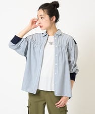 PZBGA09330 GEORGES RECH(ジョルジュ・レッシュ) ストライプシャーリングブラウス ネイビー