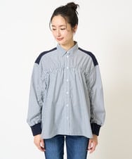 PZBGA09330 GEORGES RECH(ジョルジュ・レッシュ) ストライプシャーリングブラウス ネイビー